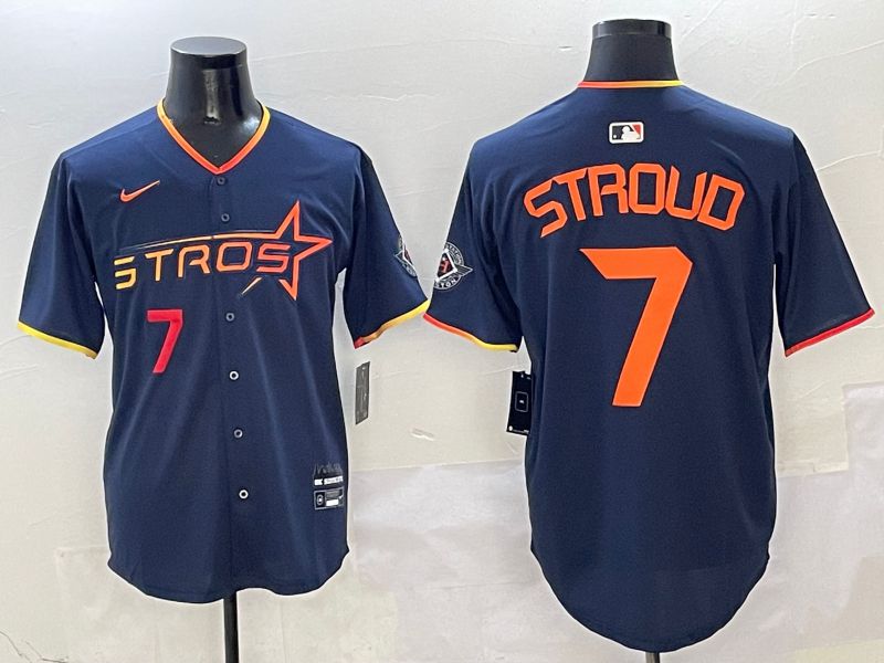 Men Houston Astros #7 Stroud Blue three generations Joint Name Nike 2025 MLB Jersey style 2